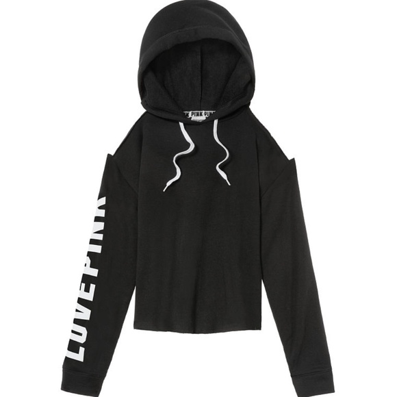 PINK Victoria's Secret Tops - NEW PINK VS cold shoulder pullover hoodie M